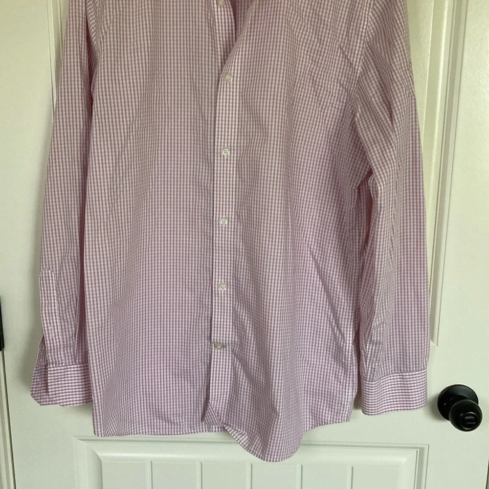 Banana Republic Mens Pink Plaid No Iron Cotton Button Up Shirt‎ Size Large Slim